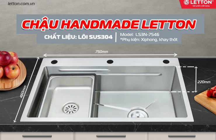 🔥 CHẬU HANDMADE LETTON LS3N-7546 – Giải pháp nâng tầm không gian bếp hiện đại