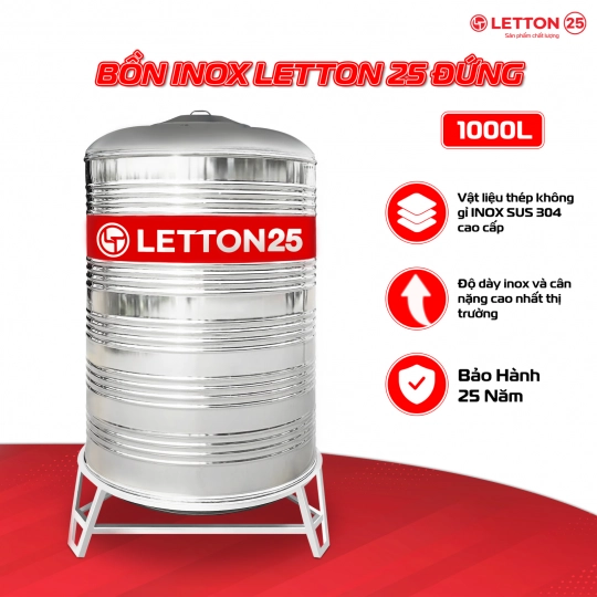 BỒN INOX LETTON 25 ĐỨNG -1000L