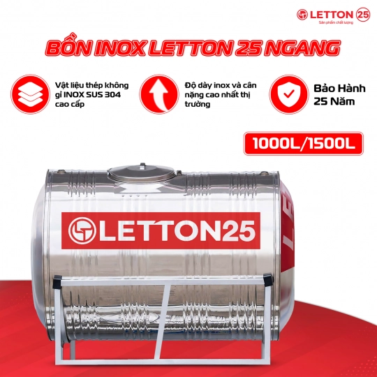 BỒN INOX LETTON 25 NGANG - 1000L