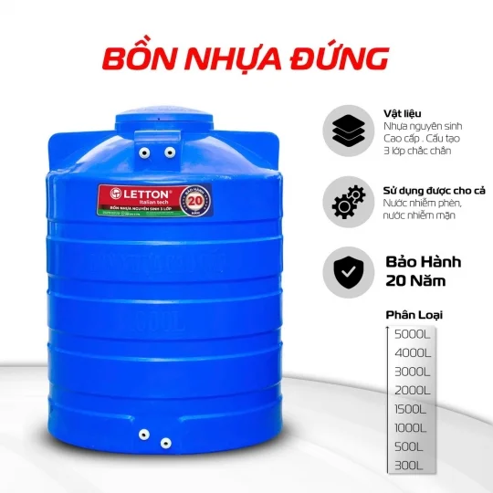 BỒN NHỰA LETTON ĐỨNG - 300L